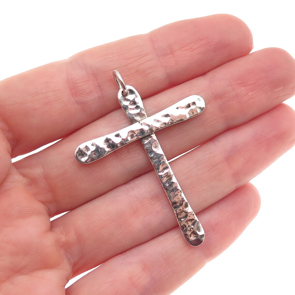 925 Sterling Silver Vintage HOB Mexico Cross Hammered Charm Pendant